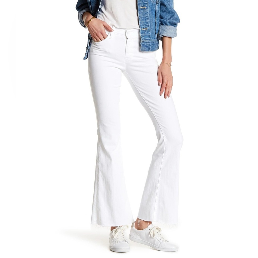 Mother The Weekender Mid-Rise Flare Jeans White Stayin Alive